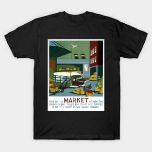 Digitally restored Market Grocery Vintage Poster Print T-Shirt